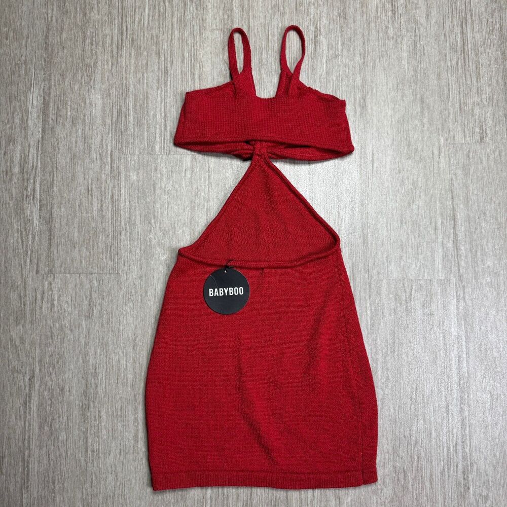 BABYBOO Avory Mini Dress M Red NEW 2 Piece Tied Open Back Spaghetti Knit Fashion